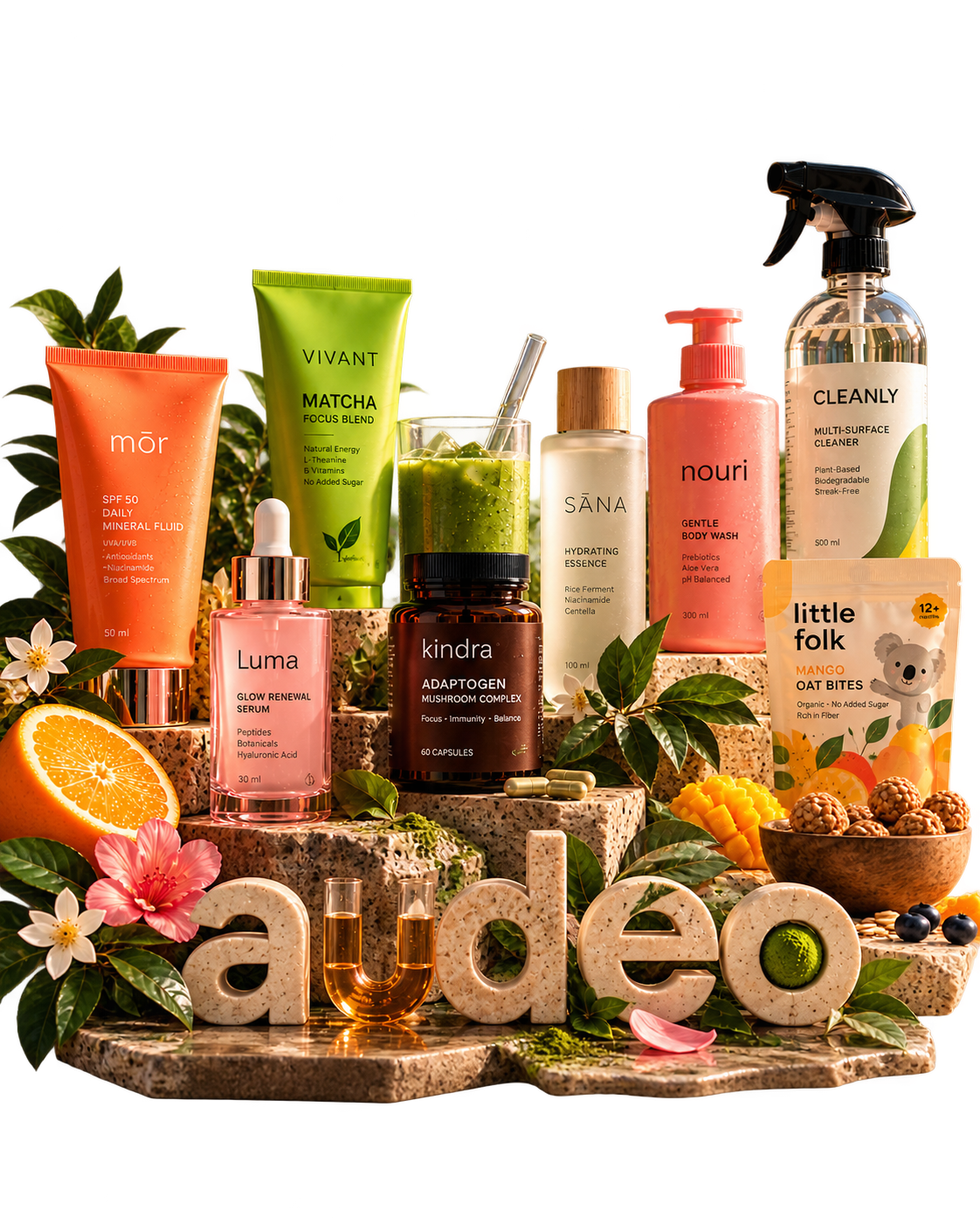 Výběr produktů z kategorií, které sledujeme — péče o pleť, funkční nápoje, domácnost, wellness a dětská výživa