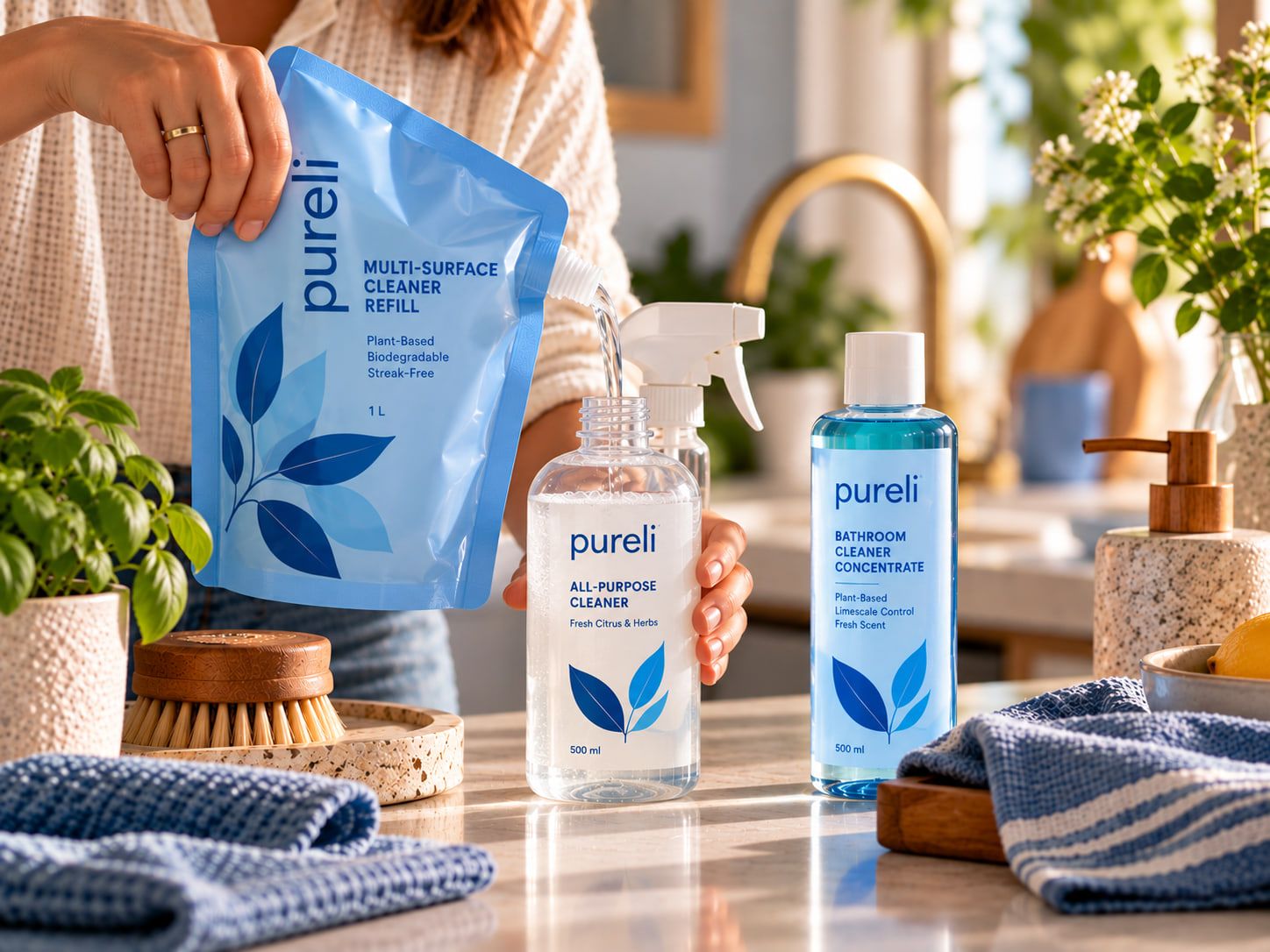 Doplňování čisticího prostředku z úsporného refill balení